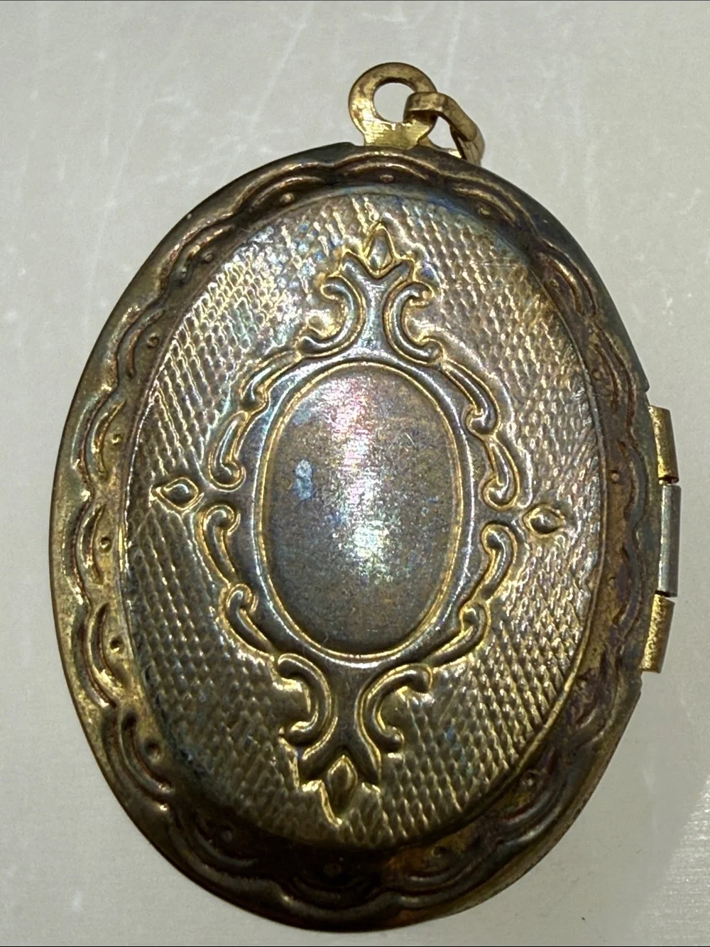 Vintage Classic White Cameo Coral lucite distressed Locket Pendant charm